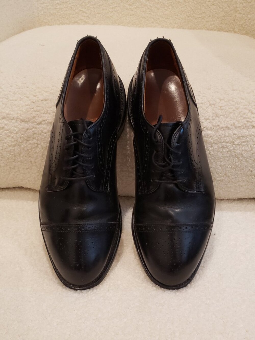 Allen Edmonds Sanford Black Leather Cap Toe Brogue Derby Shoes Size 7 EEE